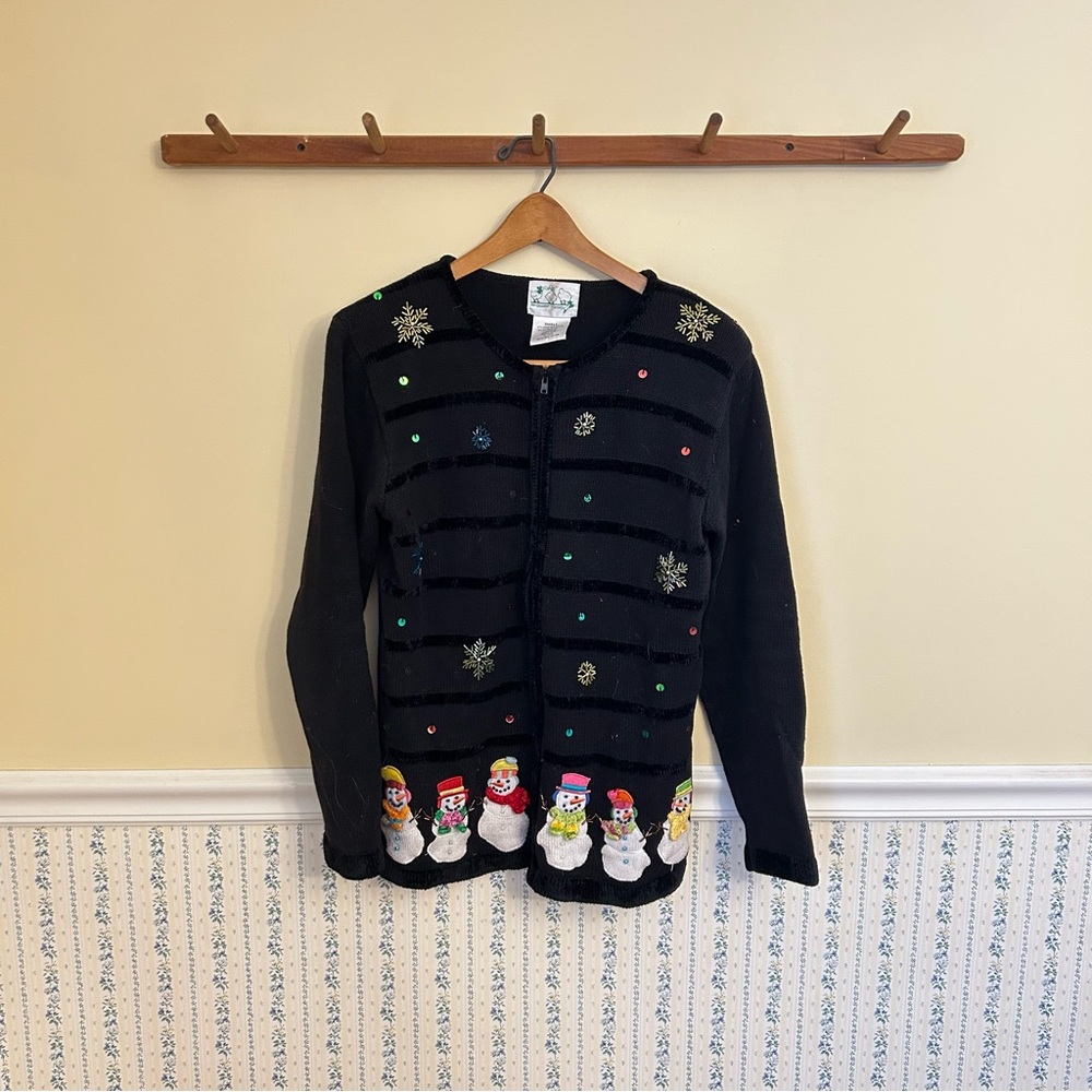 VINTAGE Quacker Factory Snowman Cardigan Sweater